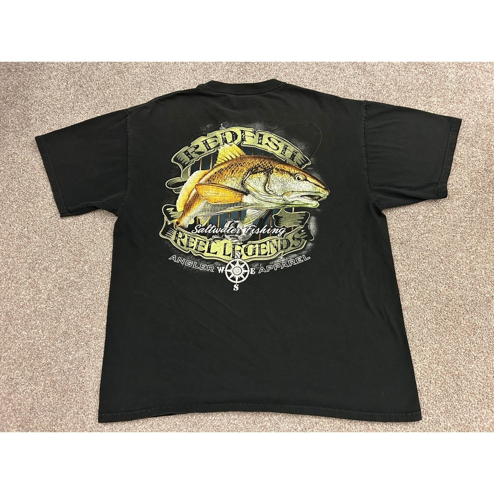 Reel Legends Redfish Fishing Shirt Mens Large Black Excellent Saltwater Tee